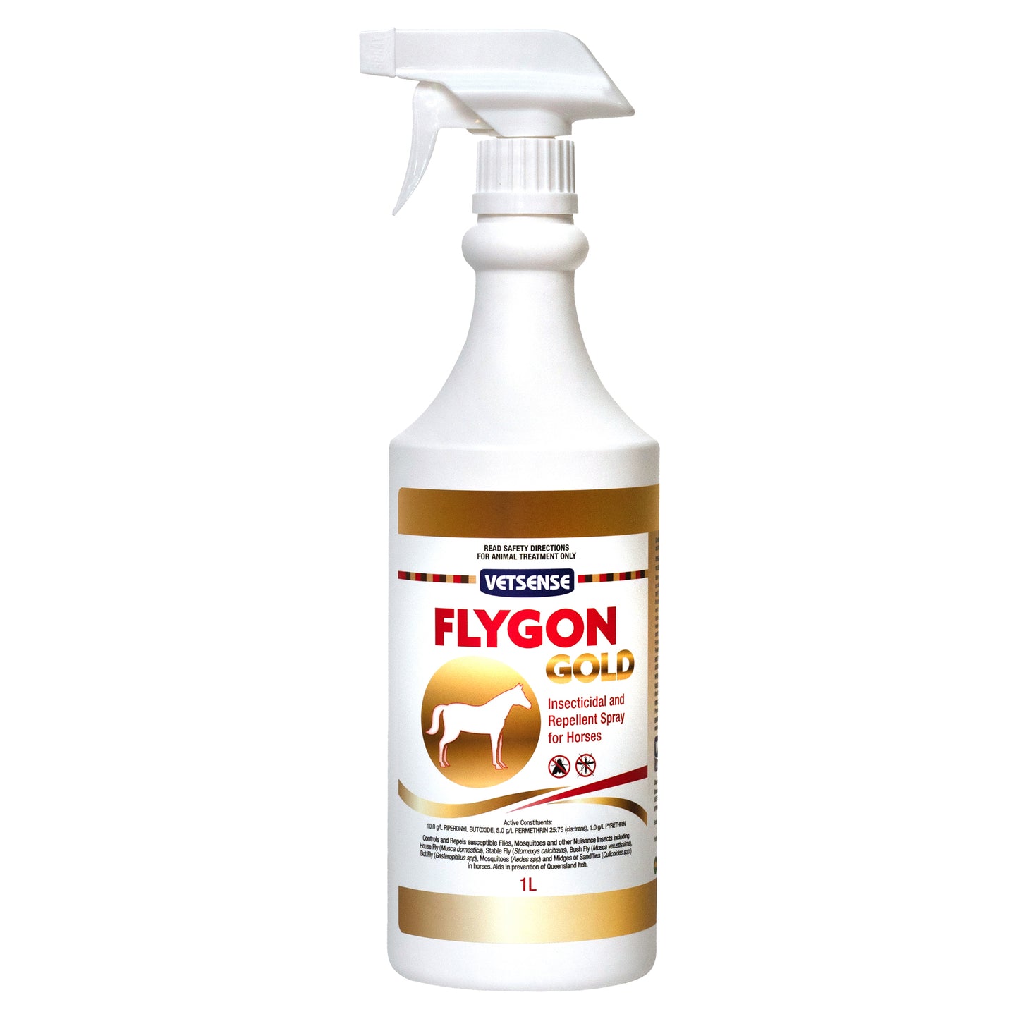 Vetsense Flygon Gold insecticidal spray bottle on a white background