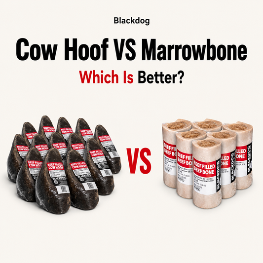 Blackdog Beef Filled Cow Hoof 15 Pack vs Beef Filled Marrowbone 6 Pack comparison
