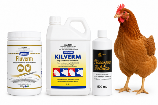 Fluverm, Kilverm and Piperazine poultry wormers for routine chicken worming in Australia