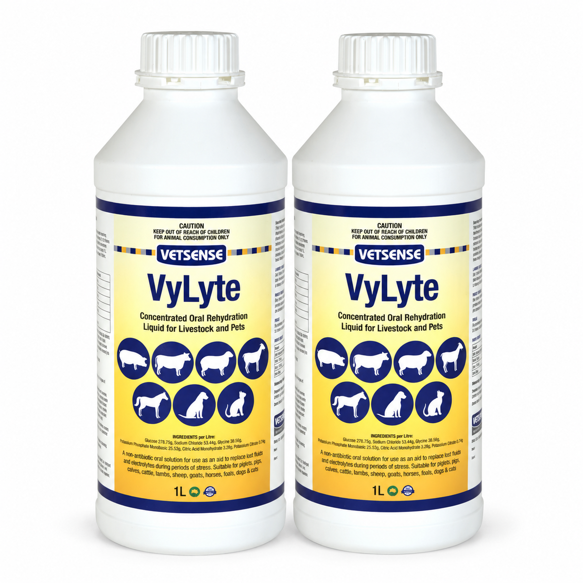Vetsense Vylyte 1L 2 Pack oral rehydration liquid for livestock