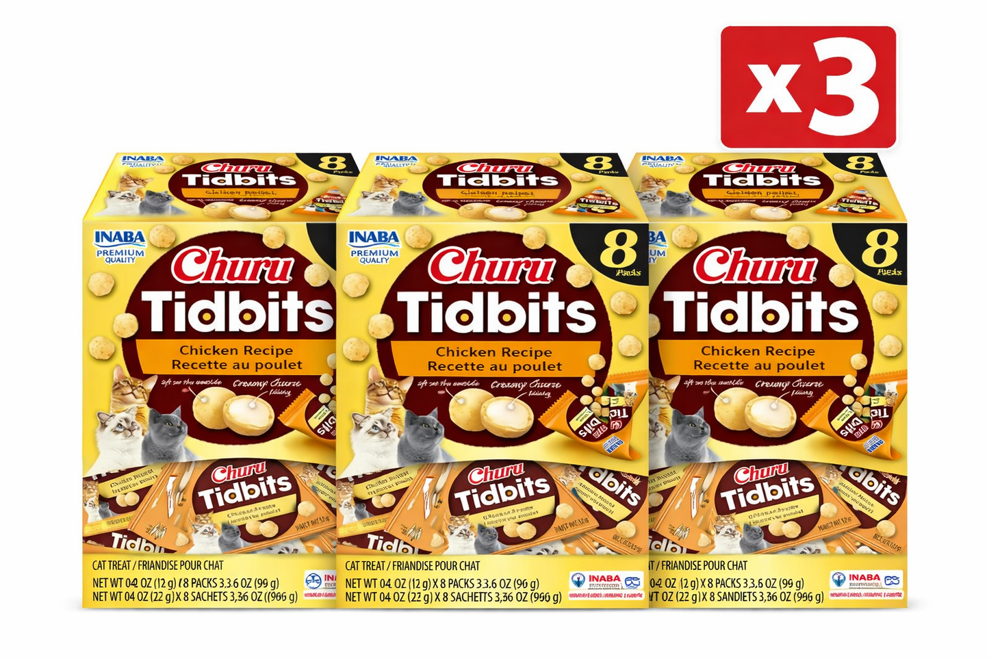 3 x Inaba Churu Tidbits Chicken Cat Treats 96g
