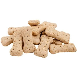 Dog bone-shaped biscuits on a white background