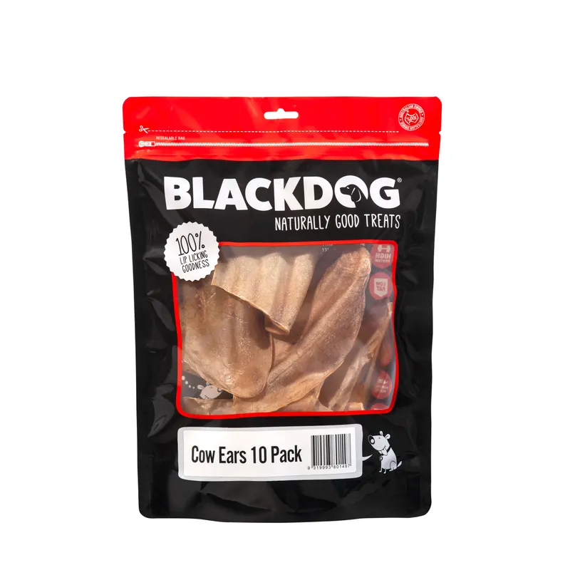 Blackdog Cow Ears 10 Pack natural long lasting dog chews for supervised enrichment