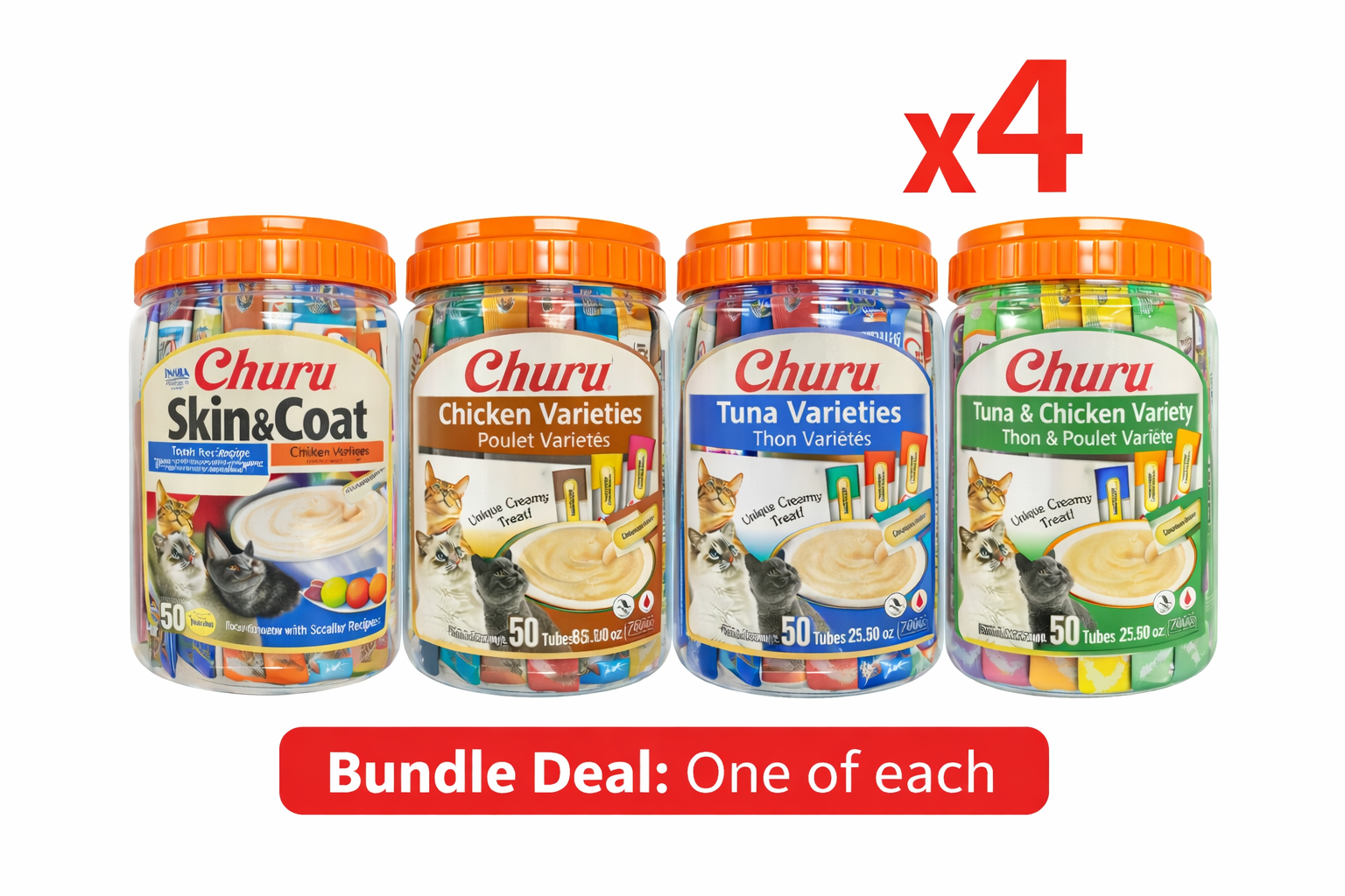 4 x INABA CHURU PUREE Varieties (CAT TREAT) 50x14g each