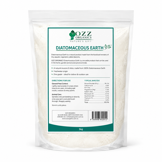 Ozz Organics Diatomaceous Earth 1kg for backyard chickens poultry and hobby farms