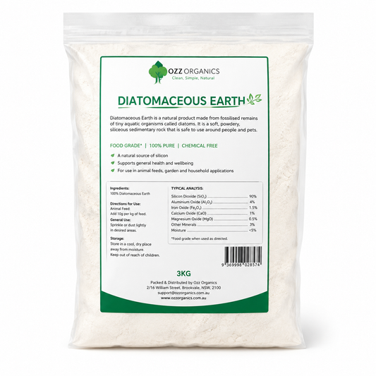 Ozz Organics Diatomaceous Earth 1kg for backyard chickens poultry and hobby farms