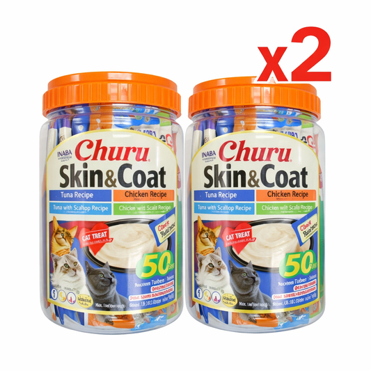 2 x INABA CHURU PUREE Skin and Coat Varieties (CAT TREAT) 50x14g