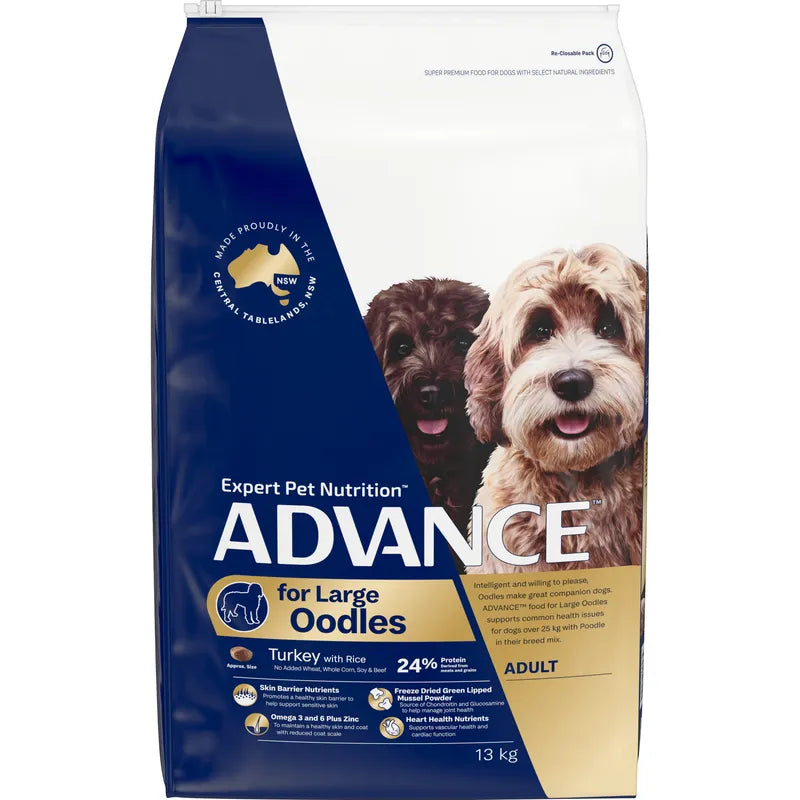 ADVANCE Oodles Large Breed Turkey with Rice Adult Dog Food 13kg Australian made