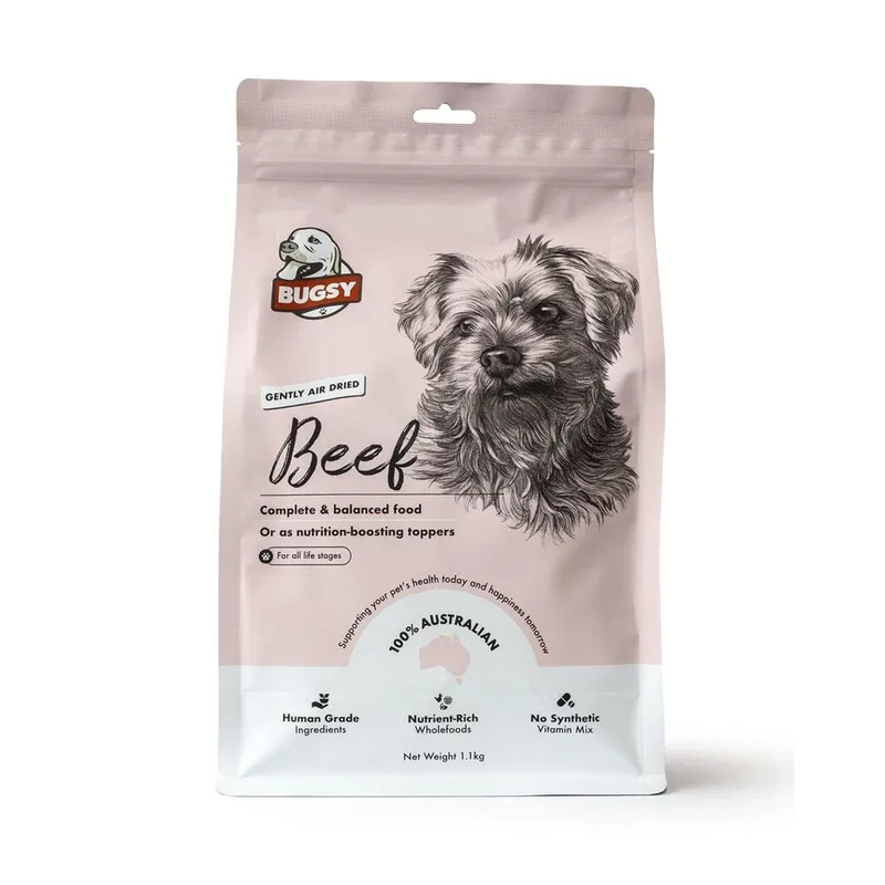 Bugsy's Gently Air Dried Beef Dog Food 1.1kg Australian made complete air dried dog food with human grade ingredients