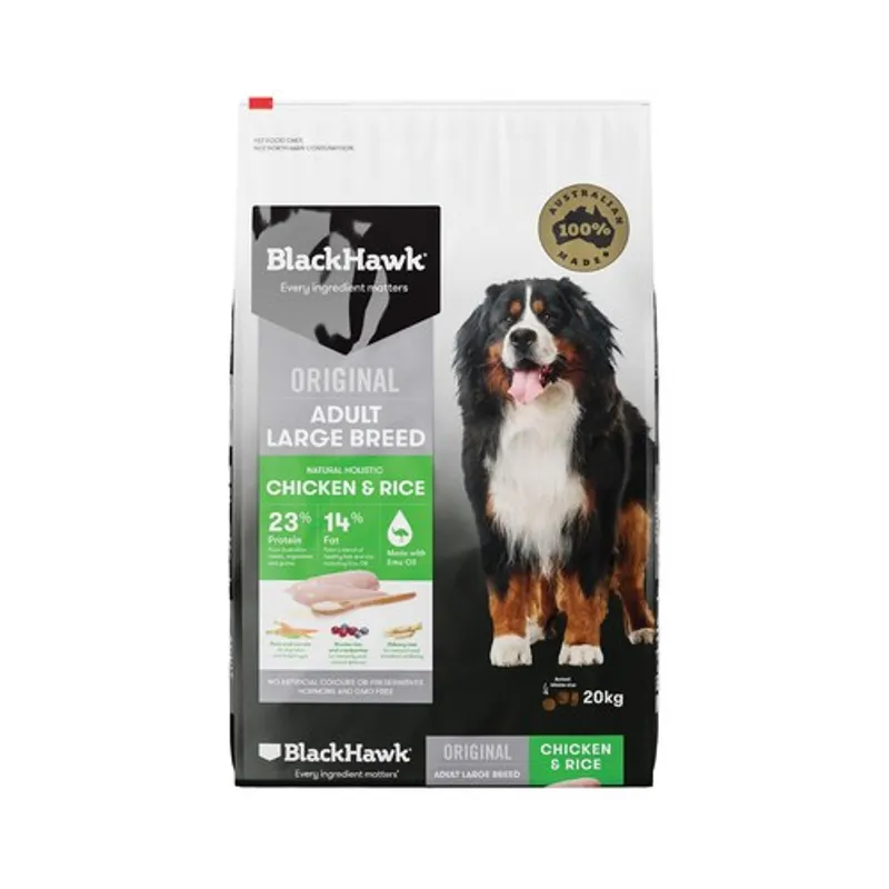 Black Hawk Large Breed Chicken & Rice Adult Dog Food 20kg premium Australian dry food for large breed dogs