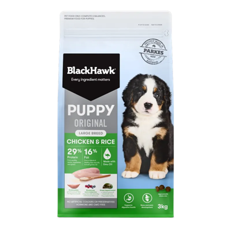 Black Hawk Puppy Large Breed Chicken & Rice 3kg premium Australian dry dog food for large breed puppies