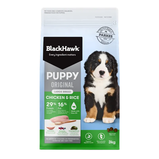 Black Hawk Puppy Large Breed Chicken & Rice 3kg premium Australian dry dog food for large breed puppies