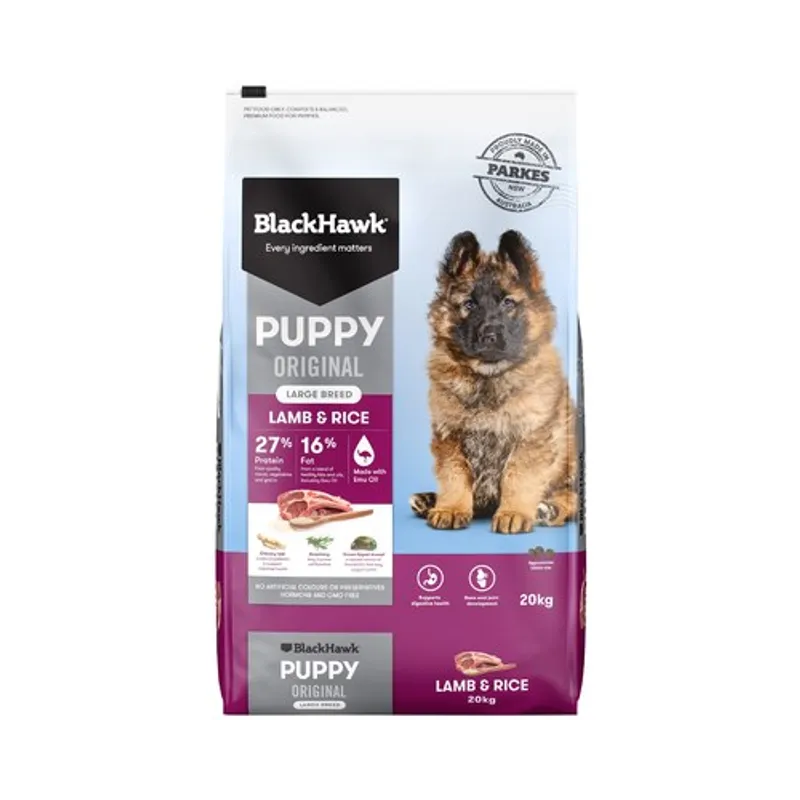 Black Hawk Puppy Large Breed Lamb & Rice 20kg premium Australian dry dog food for growing large breed puppies