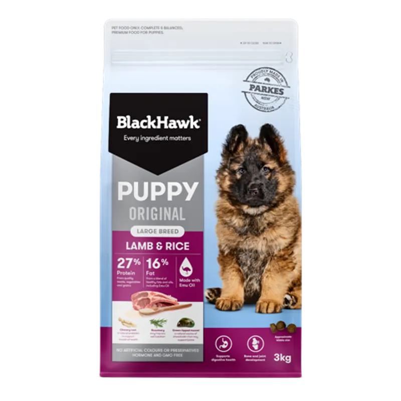 Black Hawk Puppy Large Breed Lamb & Rice 3kg premium Australian dry dog food for growing large breed puppies