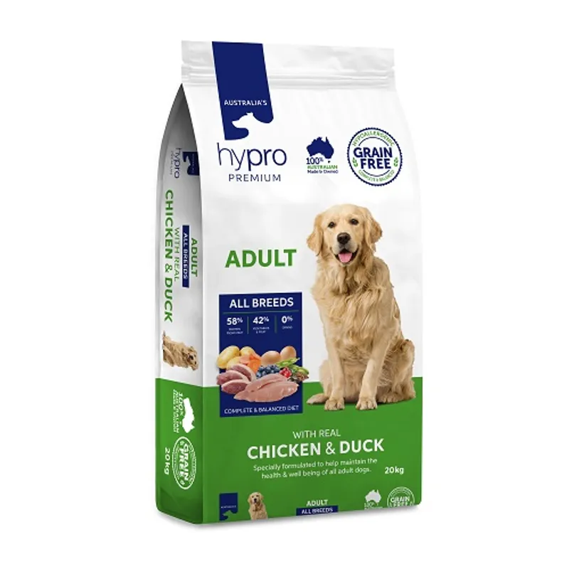 Hypro Premium Adult Chicken and Duck Dog Food 20kg Australian made premium dry dog food