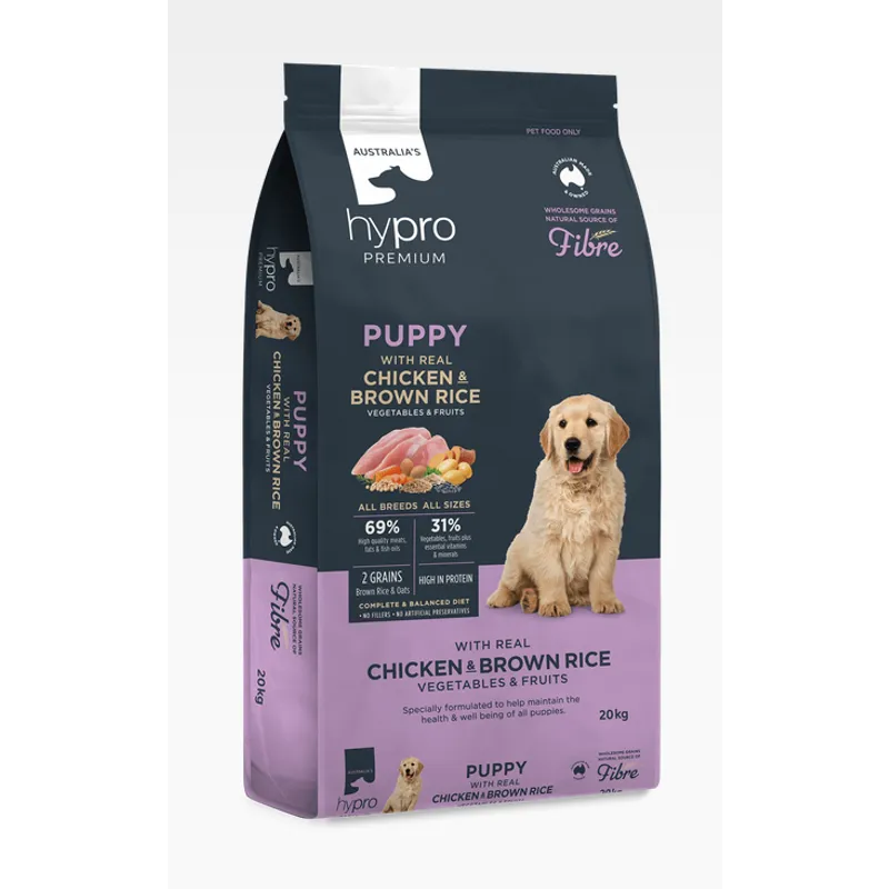 Hypro Premium Puppy Chicken and Brown Rice Dog Food 20kg Australian made dry puppy food for all breeds and sizes