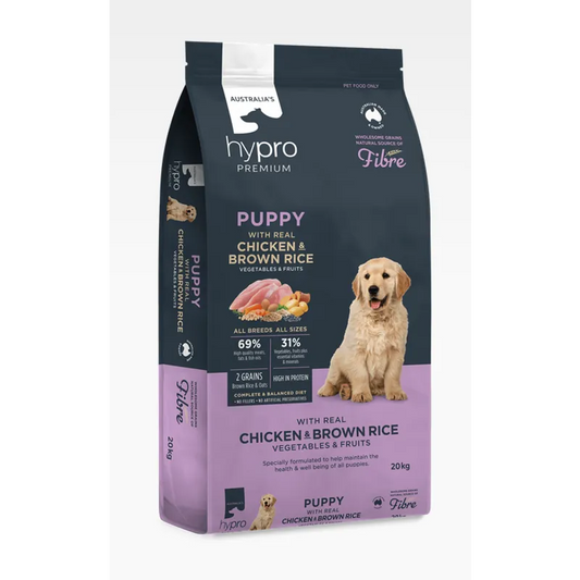 Hypro Premium Puppy Chicken and Brown Rice Dog Food 20kg Australian made dry puppy food for all breeds and sizes