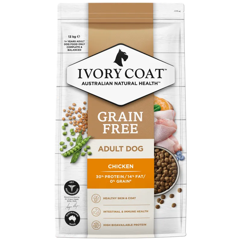 Ivory Coat Grain Free Adult Chicken and Coconut Oil Dog Food 13kg premium Australian dry dog food