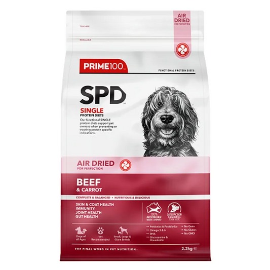 Prime100 SPD Air Dried Beef and Carrot Dog Food 2.2kg premium Australian single protein air dried dog food