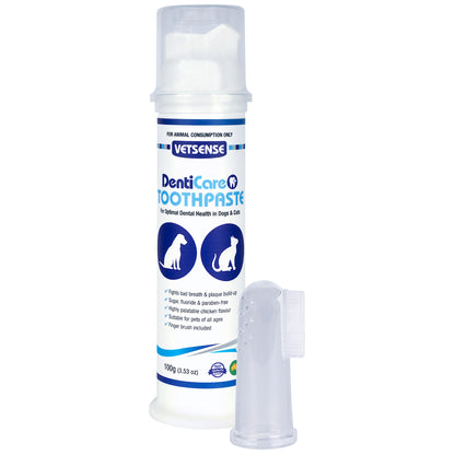 Vetsense DentiCare Toothpaste Kit 100g with fingerbrush included in dog dental care pack