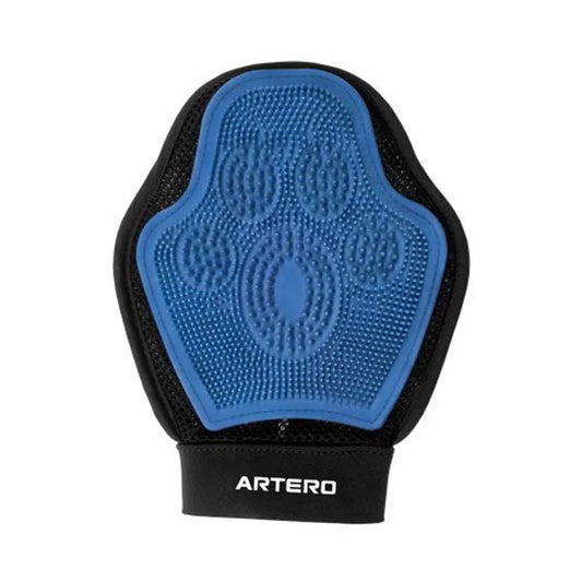 Blue grooming brush with black handle on a white background, featuring the brand 'Artero'.