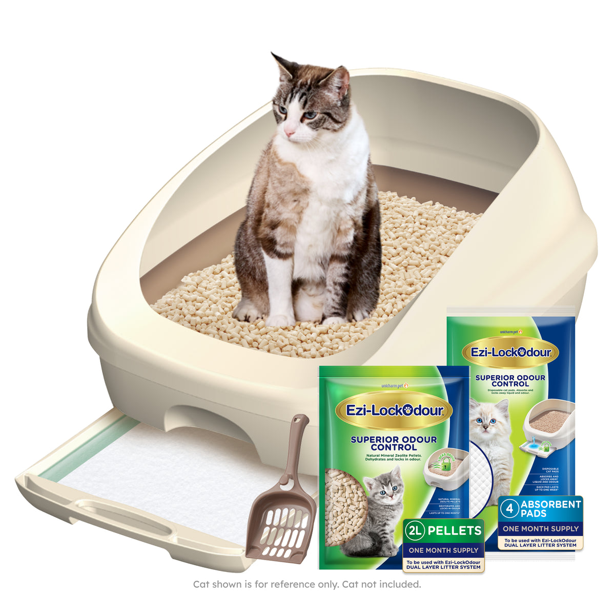 Ezi-LockOdour Open Kit cat litter system with pellets and pads