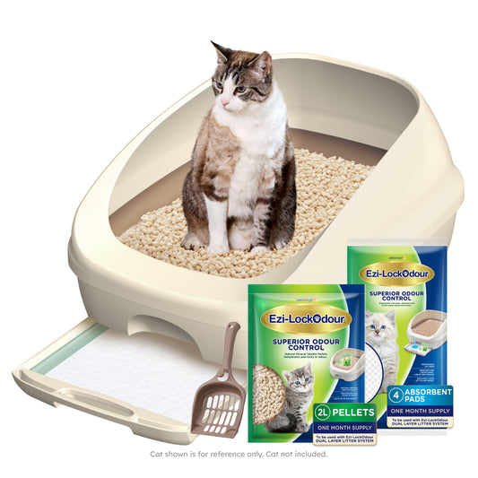 Ezi-LockOdour Open Kit cat litter system with pellets and pads