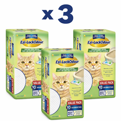 Ezi-LockOdour Absorbent Cat Pads Bundle Deal 3 x 10 Pack