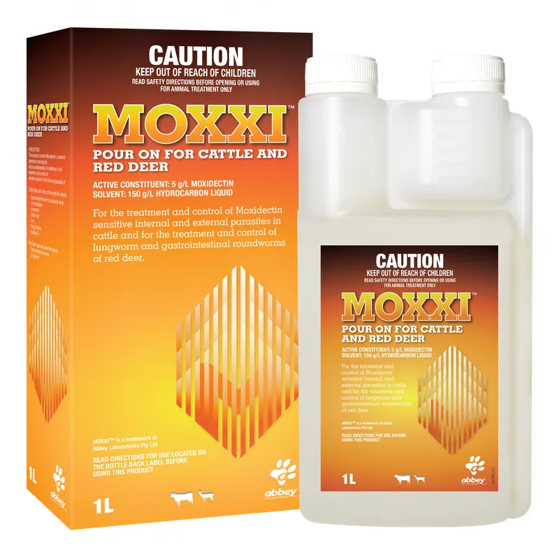 Moxxi Pour-On For Cattle and Red Deer 1L moxidectin livestock treatment Australia