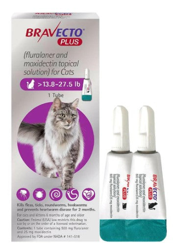 Bravecto Plus For Cats 6.25-12.5kg 2 x  Pipettes (Purple)