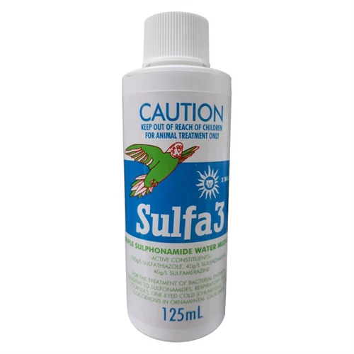 Sulfa3 bottle with caution label on a white background
