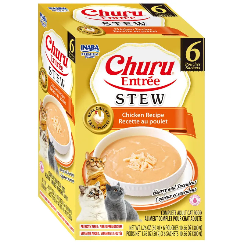 Inaba Churu Entrée Stew Chicken wet cat food 6 x 50g pouch pack side view