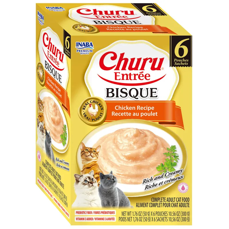 Inaba Churu Entrée Bisque Chicken wet cat food 6 x 50g pouch pack side view