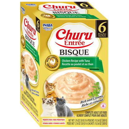 Inaba Churu Entrée Bisque Chicken with Tuna wet cat food 6 x 50g pouch pack side view