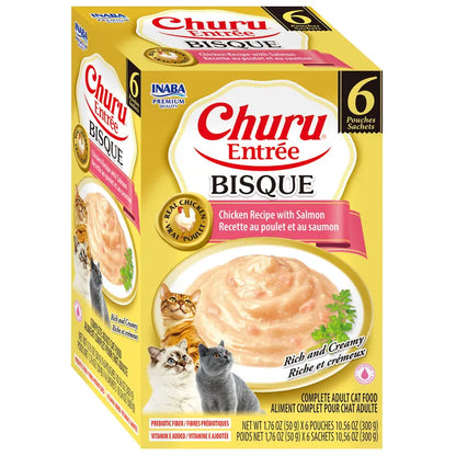 Inaba Churu Entrée Bisque Chicken with Salmon wet cat food 6 x 50g pouch pack side view