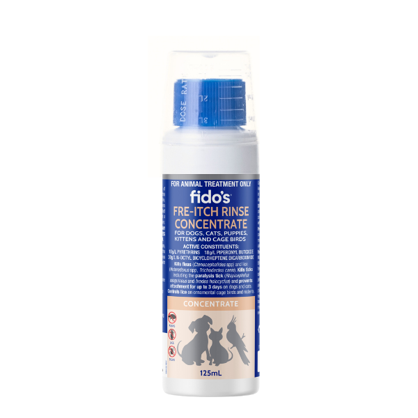 Fido’s Fre-Itch Rinse Concentrate 125mL bottle for flea, lice and tick control