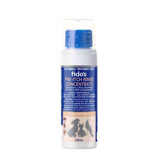 Fido’s Fre-Itch Rinse Concentrate 125mL bottle for flea, lice and tick control