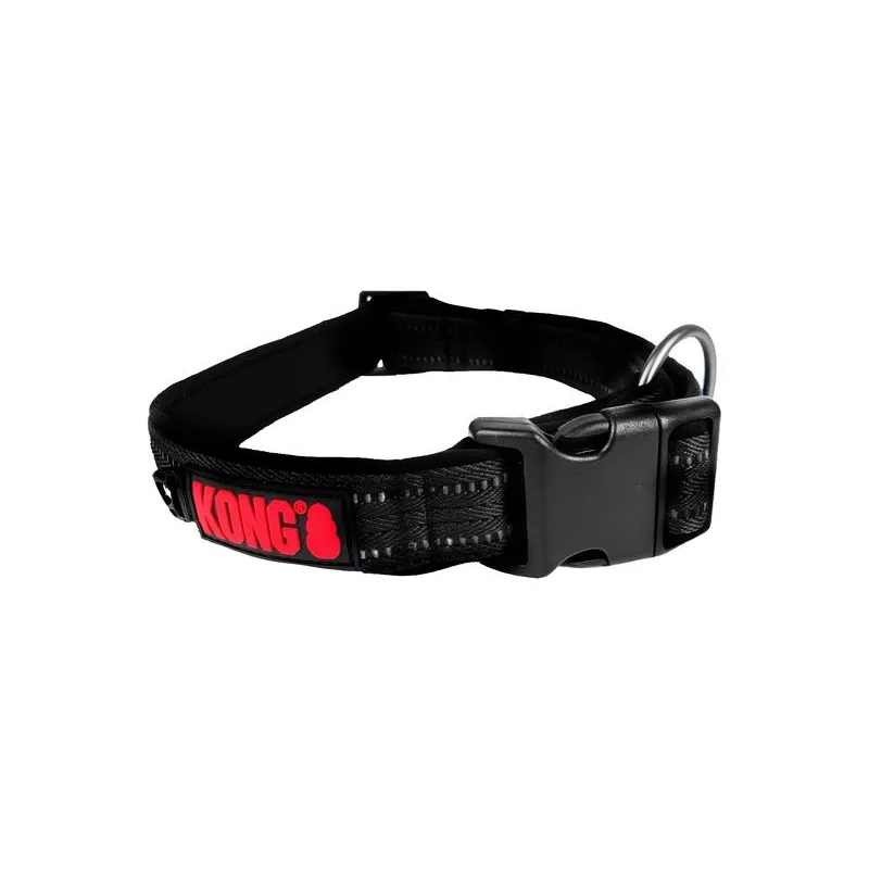 KONG Adjustable Padded Nylon Dog Collars for Dogs with Clasp Buckle Black