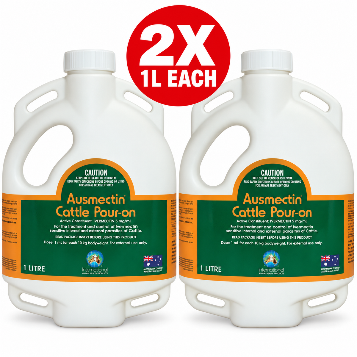 Ausmectin Cattle Pour-On 2 x 1L bundle, 2L total