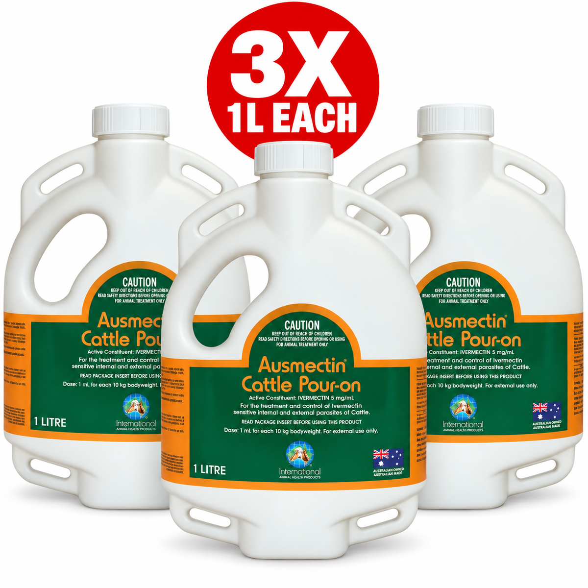 Ausmectin Cattle Pour-On 3 x 1L bundle, 3L total