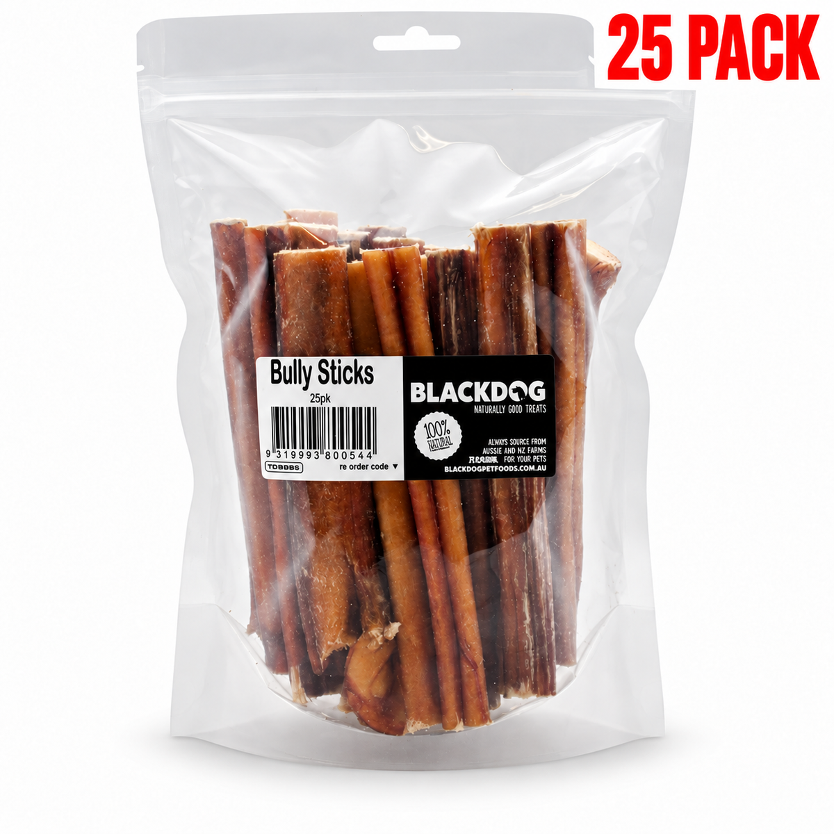 Blackdog Bully Sticks 25 Pack with red 25 PACK label