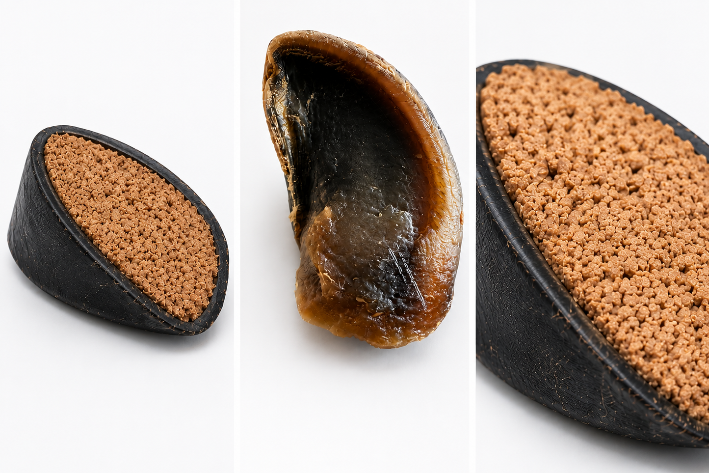 Blackdog Beef Filled Cow Hoof showing the natural hoof, savoury beef filling and close-up product detail