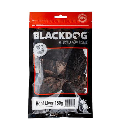 Package of Blackdog beef liver treats on a white background