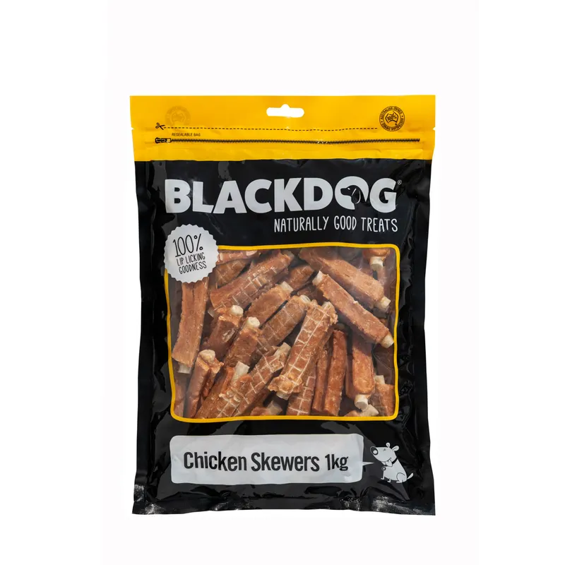 Blackdog Chicken Skewers 1kg high protein chicken breast wrapped dog chew treats