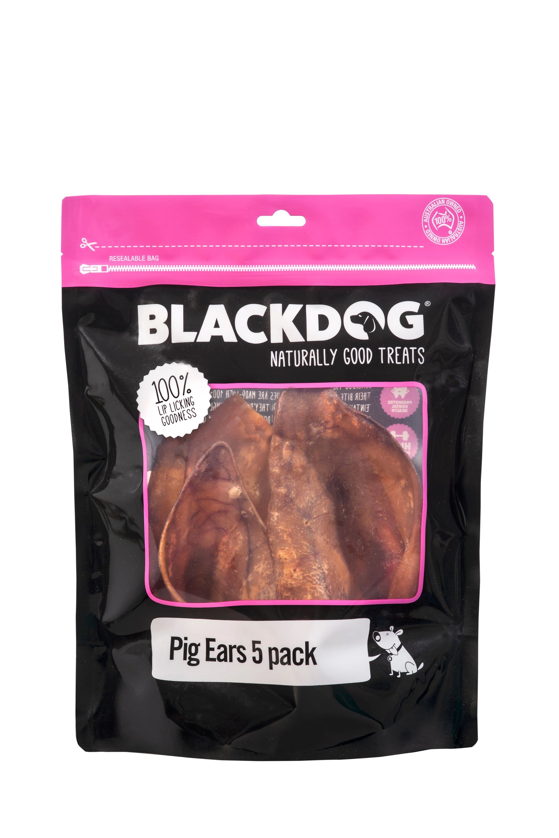 Blackdog Pig Ears 5 Pack premium natural dog chews retail pack