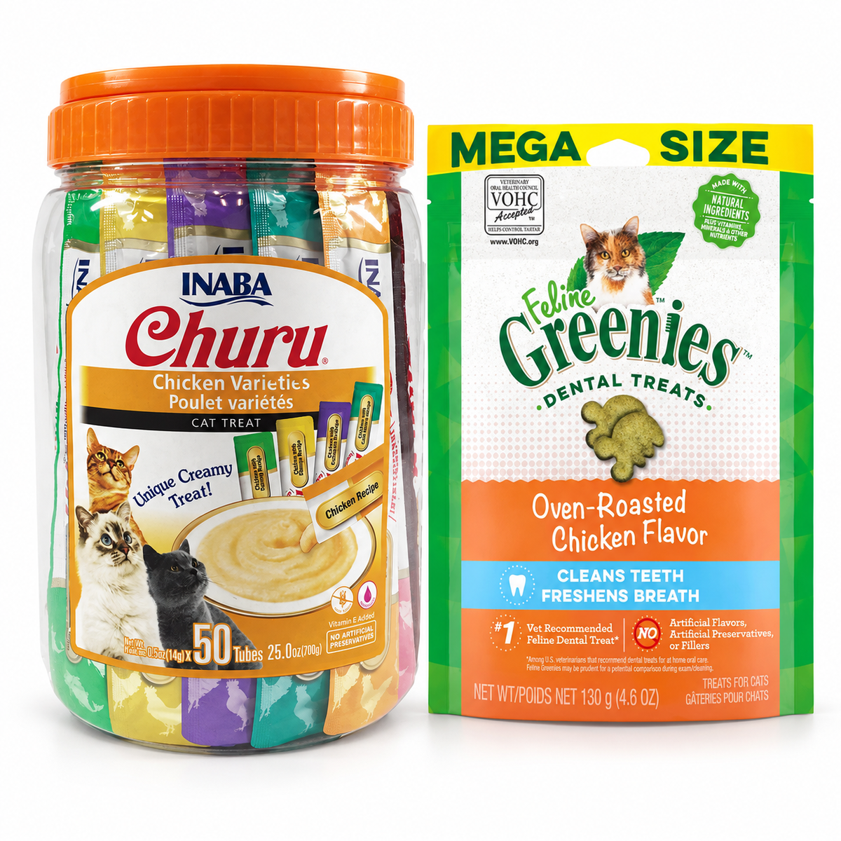 Inaba Churu Chicken Variety 50 Tubes and GREENIES Feline Chicken 130g cat treat variety pack