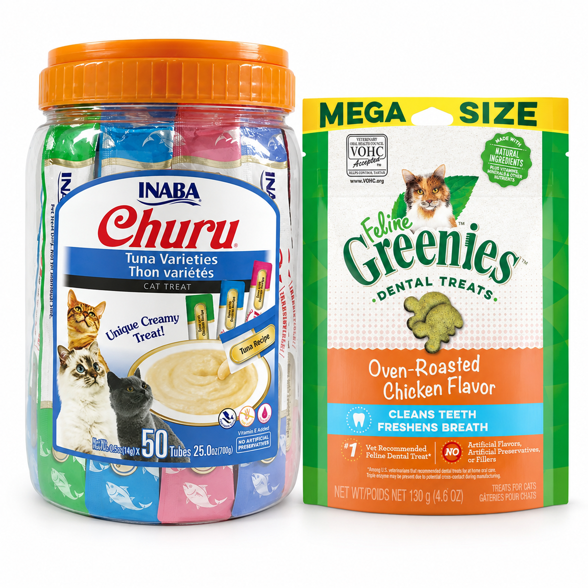 Inaba Churu Tuna Variety 50 Tubes and GREENIES Feline Chicken 130g cat treat variety pack