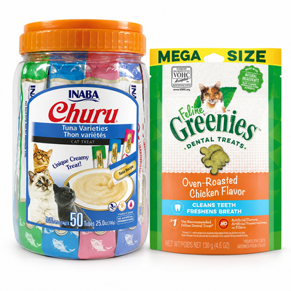Inaba Churu Tuna Variety 50 Tubes and GREENIES Feline Chicken 130g cat treat variety pack