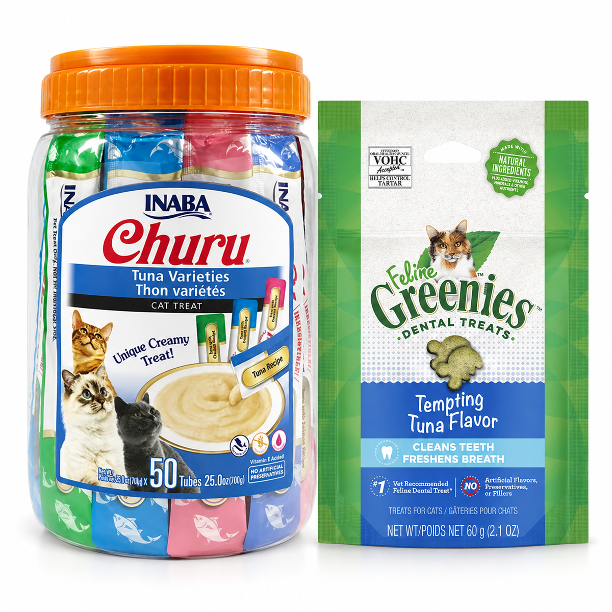 Inaba Churu Tuna Variety 50 Tubes and GREENIES Feline Tuna 60g cat treat variety pack