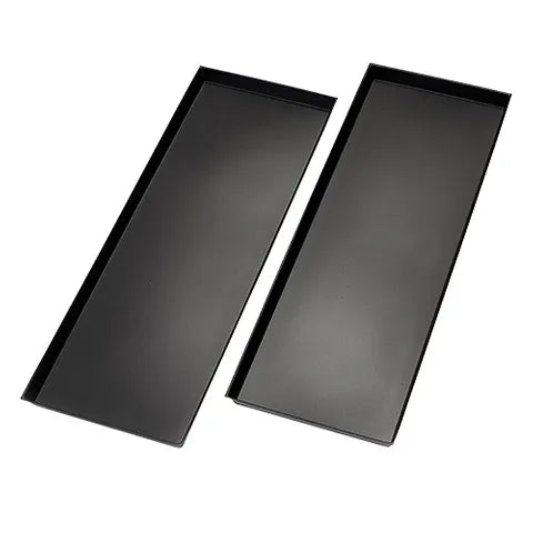 Bainbridge Pitched Roof Chook House removable black droppings tray, shown individually for Small, Medium and Large sizes